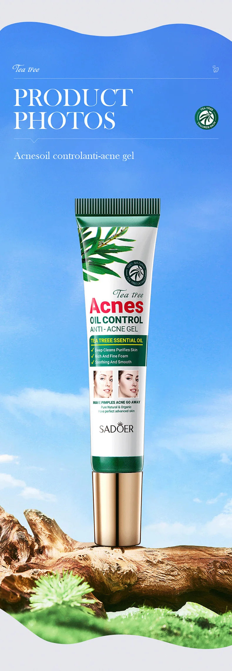 SADOER Tea Tree Acne Clearing Facial Gel Cream