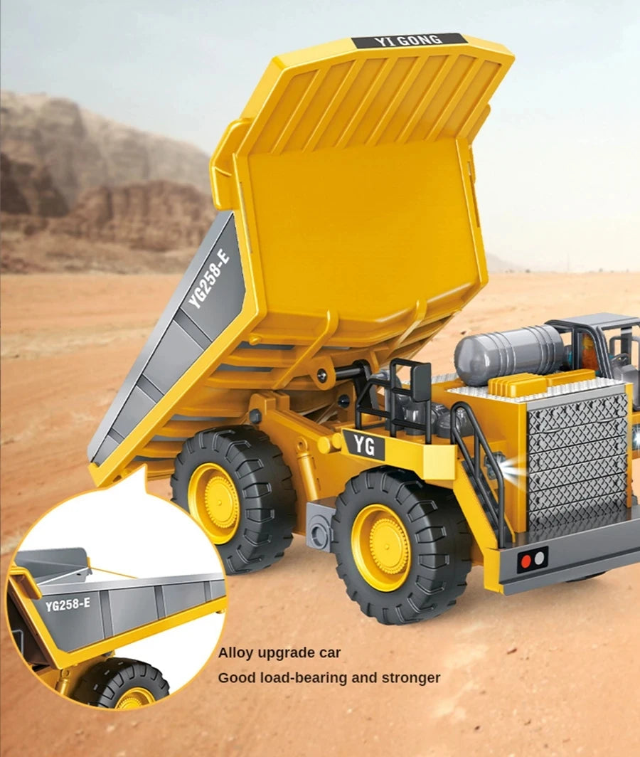 1:20 Scale 4WD RC Excavator Dump Truck Bulldozer – Alloy Construction Vehicle with Lights & Sound