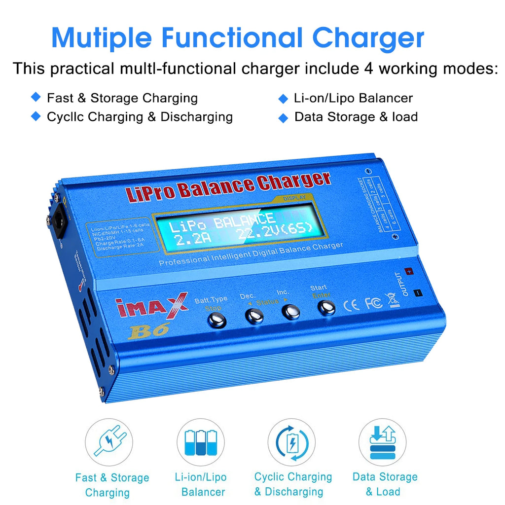 iMAX B6 80W LiPo Balance Charger Discharger – NiMH, Li-ion, NiCd, LiFe, Pb with 15V 6A Adapter