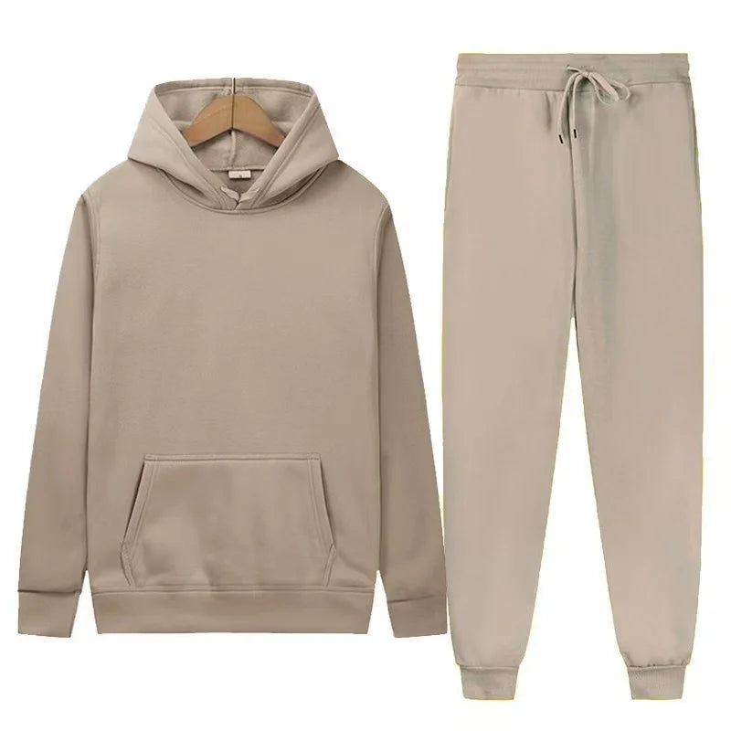 Men's Solid Color Hoodie & Pants Set – Casual Sport Tracksuit for Autumn Winter (S–3XL)