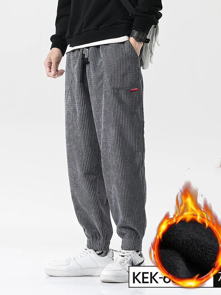 Men's Corduroy Jogger Pants — Baggy Fleece Harem Sweatpants for Autumn & Winter