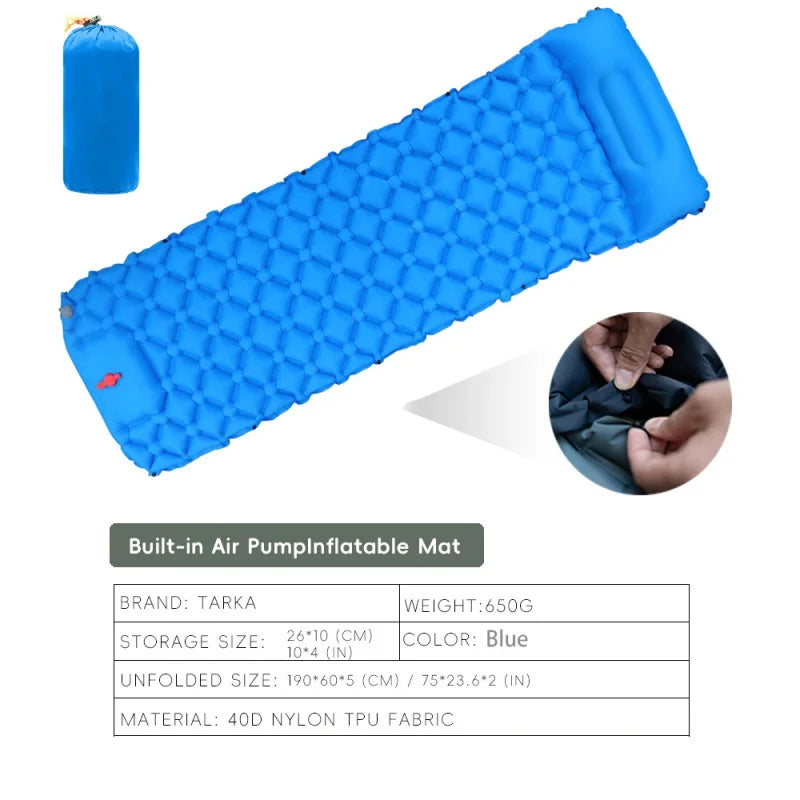 Inflatable Camping Air Mattress with Pillow – Self-Inflating Sleeping Pad for Hiking & Climbing