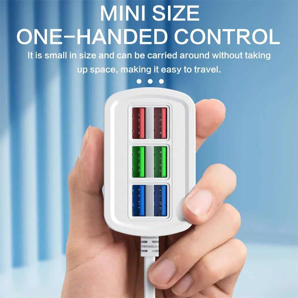 6-in-1 Fast USB Charging Power Strip — Multi-Port Desktop Charger with AC Outlets