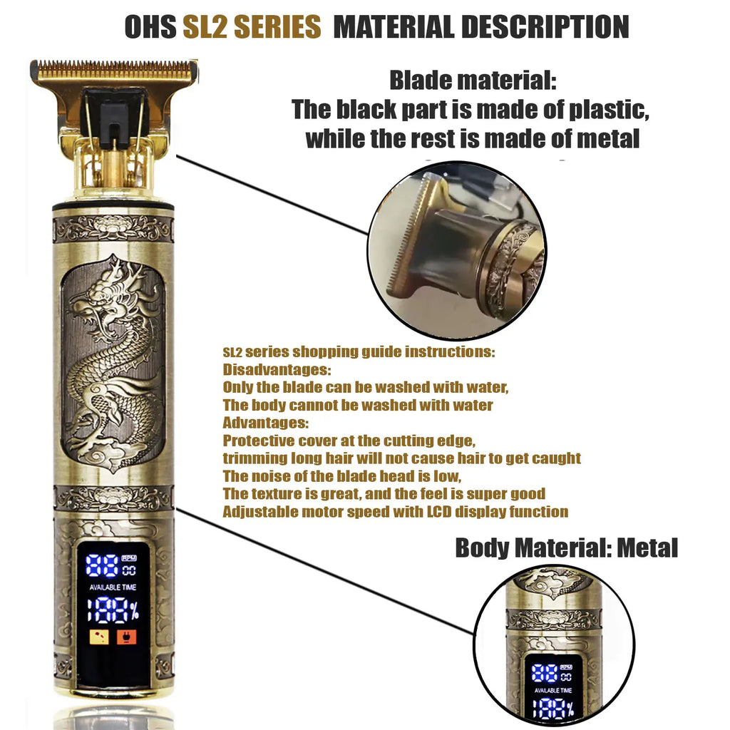 OHS Dragon Vintage T9 Professional Hair Clipper – Carving & Beard Trimmer, CE Certified