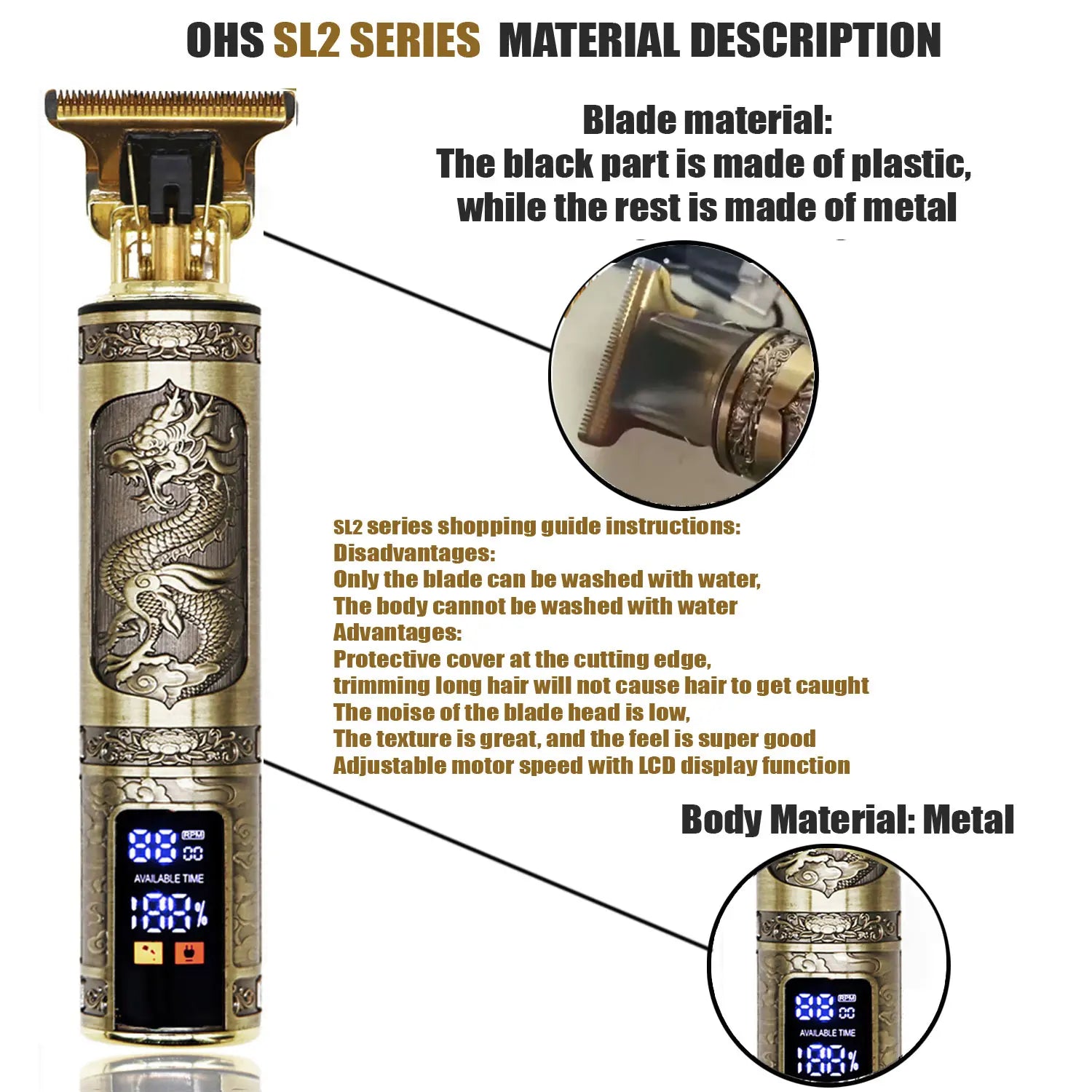 OHS Dragon Vintage T9 Professional Hair Clipper – Carving & Beard Trimmer, CE Certified