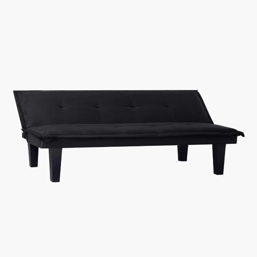 Gewnee 63.8" Futon Sofa Bed | Black Convertible Sleeper Couch, 3-Position Backrest, Faux Suede, Small Spaces