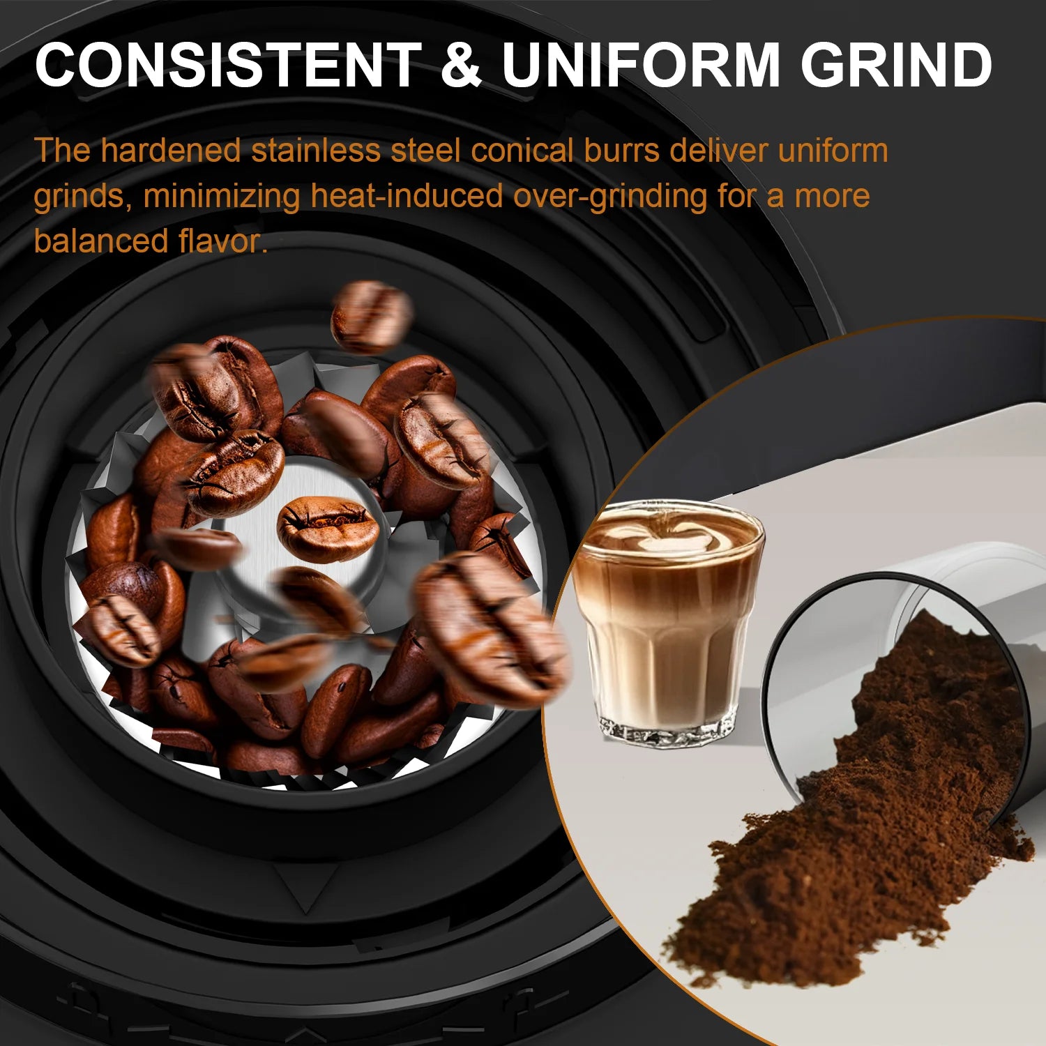 Electric Conical Burr Coffee Grinder – Touchscreen, 25 Grind Settings for Espresso, Drip & French Press