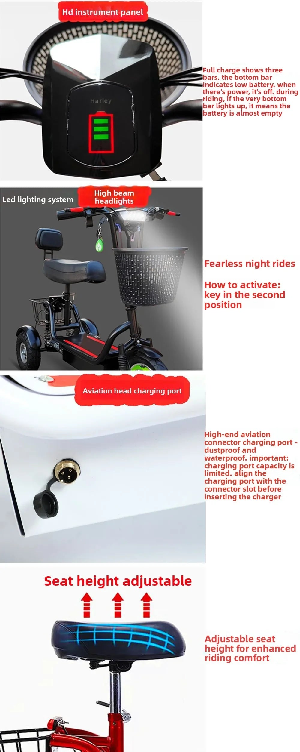3-Wheel Electric Mobility Scooter – 350W, 48V, 30–55 km Range