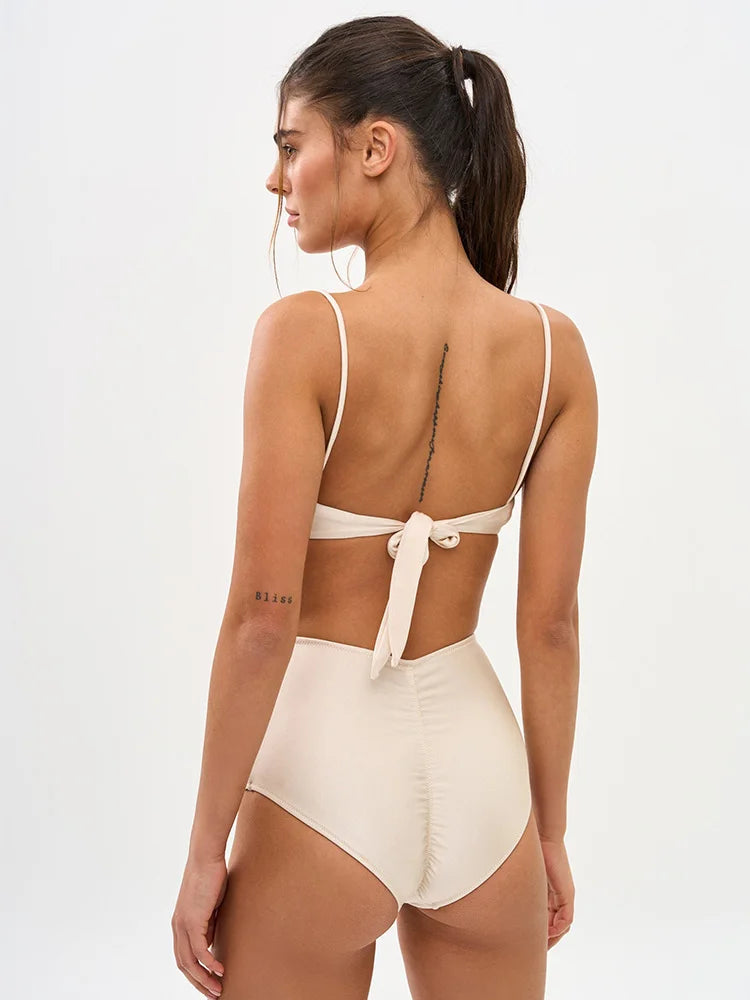 Pleated Swimsuit 2026 | Solid Color, High Waist Bandage Bikini, String Neck, 2-Piece Summer Beach Wear S-XL