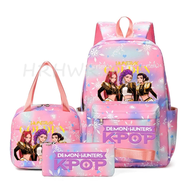 KPop Demon Hunter 3-Piece Backpack Set – School Bag, Shoulder Bag & Clutch