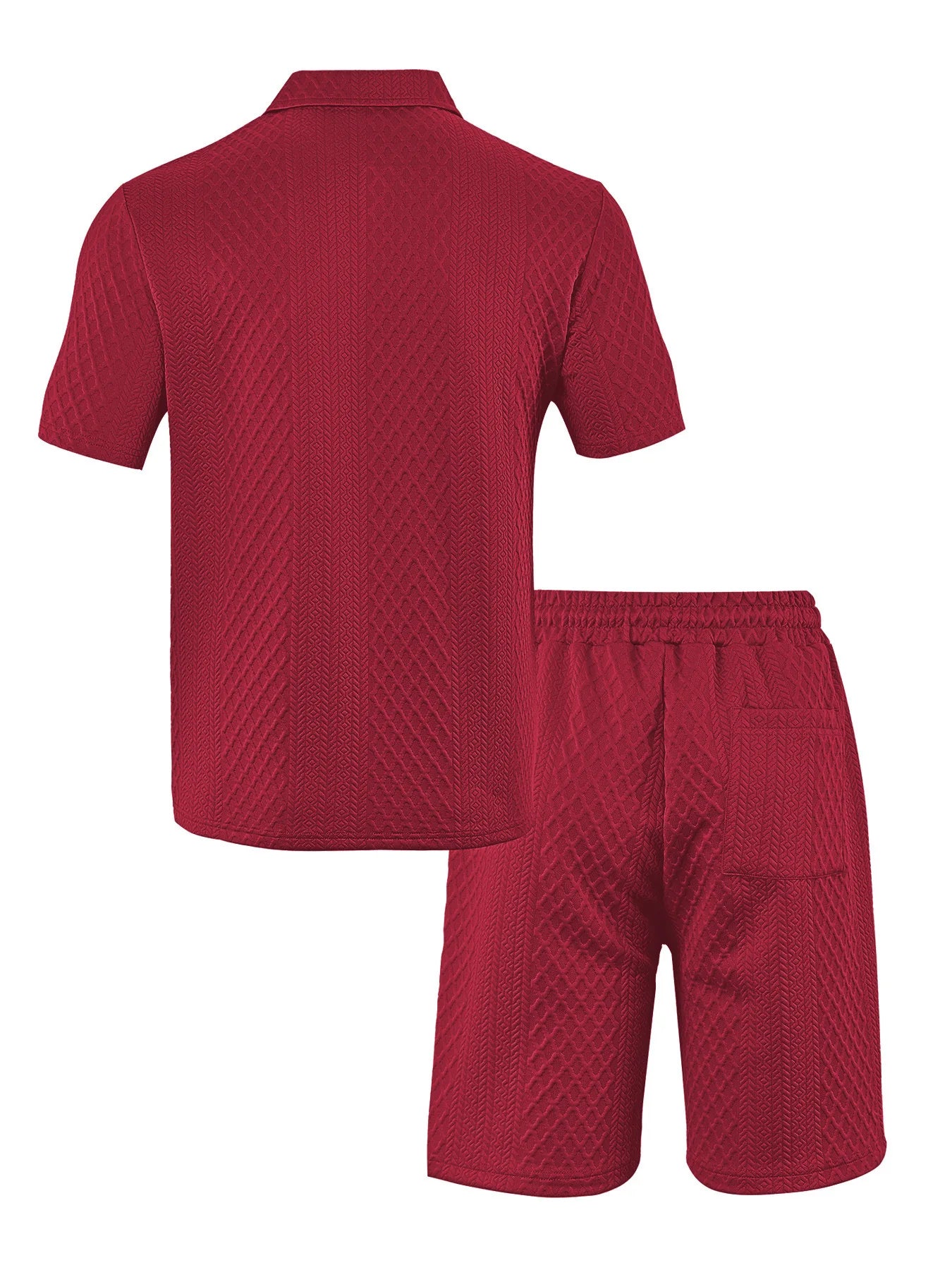 Men's Jacquard Polo Shirt & Drawstring Shorts Casual Summer 2-Piece Set