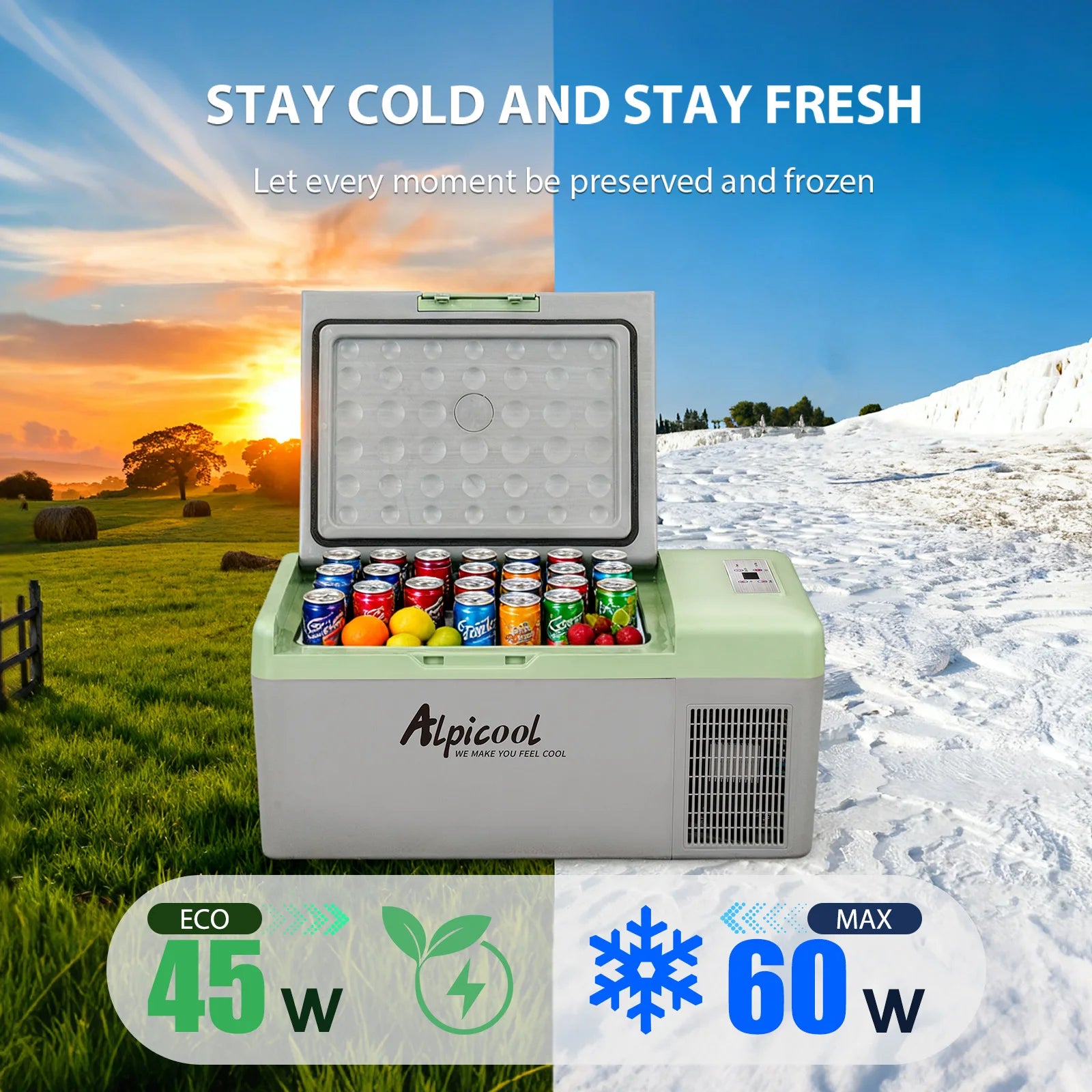 Alpicool Y16T Y20T Portable Fridge — 12 Volt Car Refrigerator 16 & 20 Quart Freezer for Fishing, Camping, RV, Truck & Boat (12/24V DC)