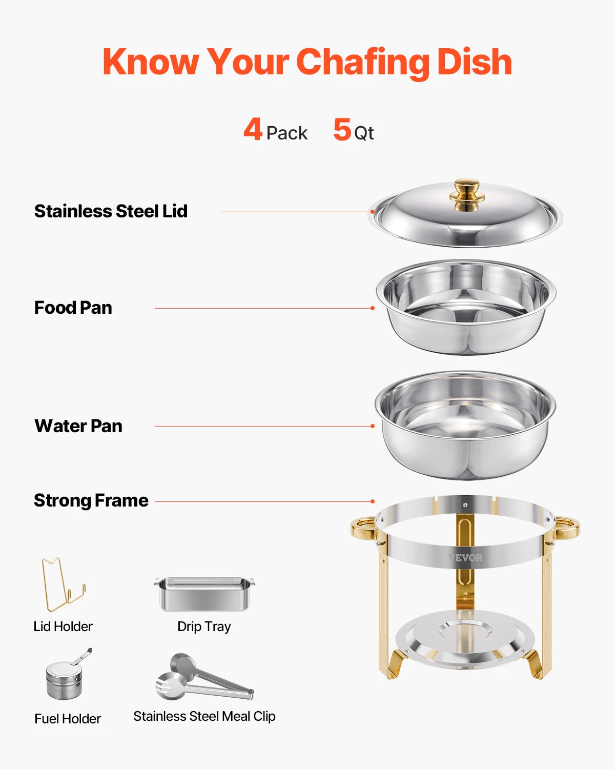 4-Pack Stainless Steel Chafing Dish Buffet Set – Full Size Catering Warmer for Parties