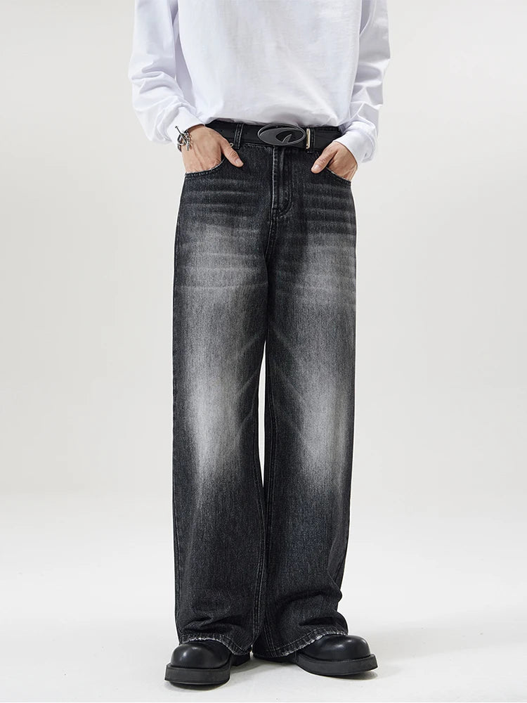 Men's Distressed Baggy Straight Jeans — Vintage Korean High Street Denim Pants