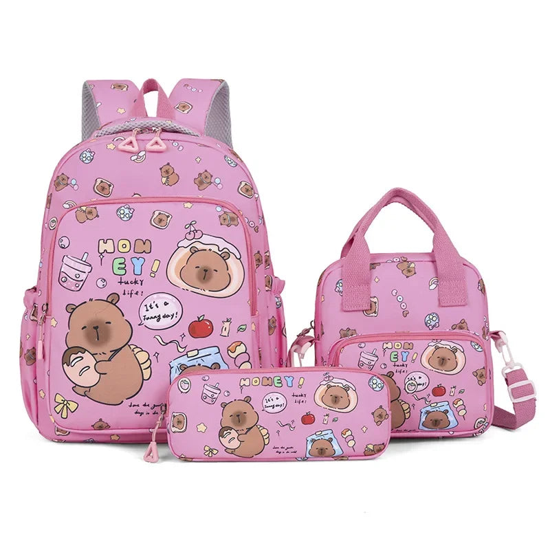 Capybara Backpack Set – Three-Piece Nylon School Set