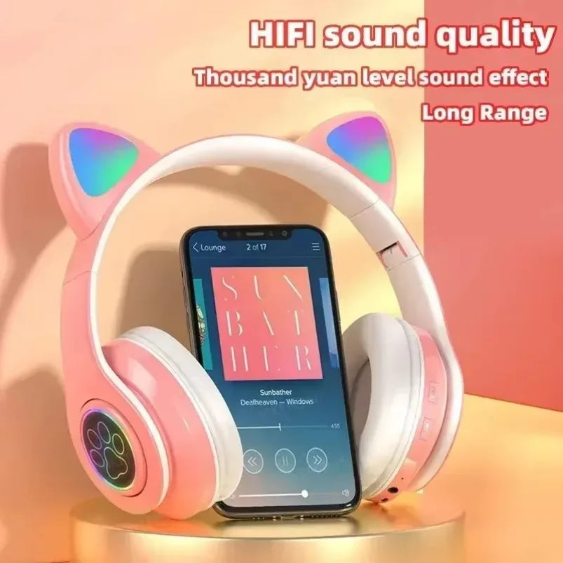 Cat Ears Bluetooth Headphones — Stereo Gaming Headset with Mic