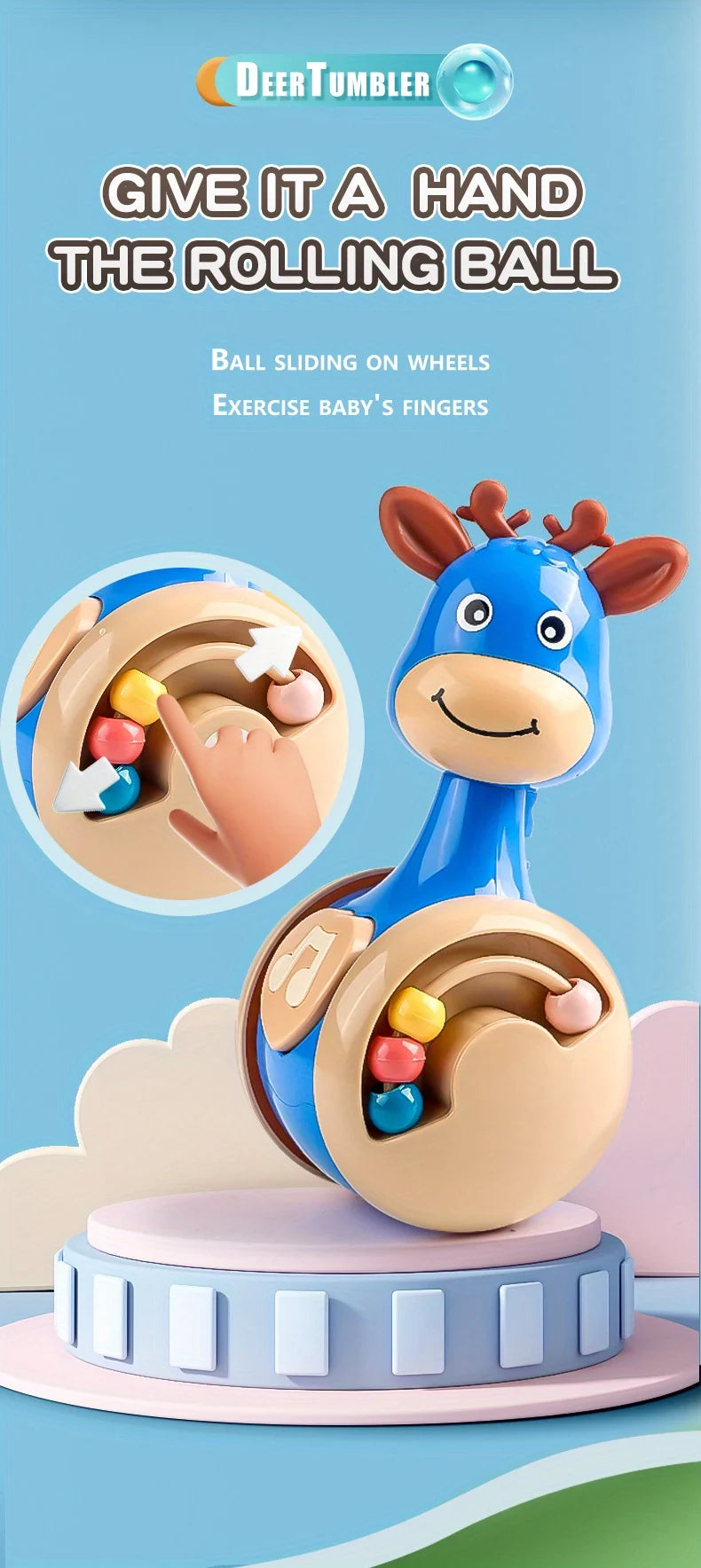 SONGYI Roly Poly Deer Tumbler Toy for Babies 6–12 Months – Wobbler Sensory Toy for Infants & Toddlers