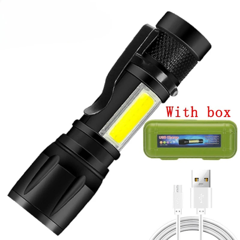 2000 Lumen P50 LED Tactical Flashlight – IP67 Waterproof, Telescopic Zoom, LCD Display, Type-C Rechargeable