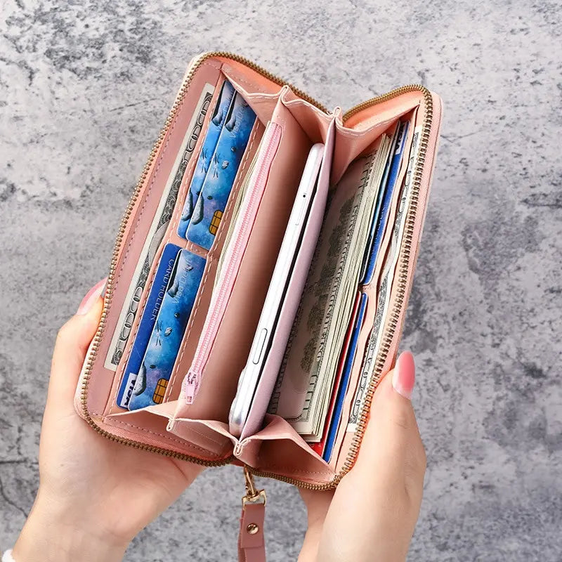 Women's Fashion Zipper Long Wallet – PU Leather Billfold with Coin Purse & Card Holder