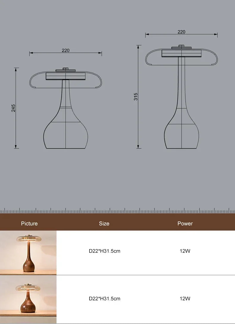Retro Glass Table Lamp – Sculpted Wood-Look Base