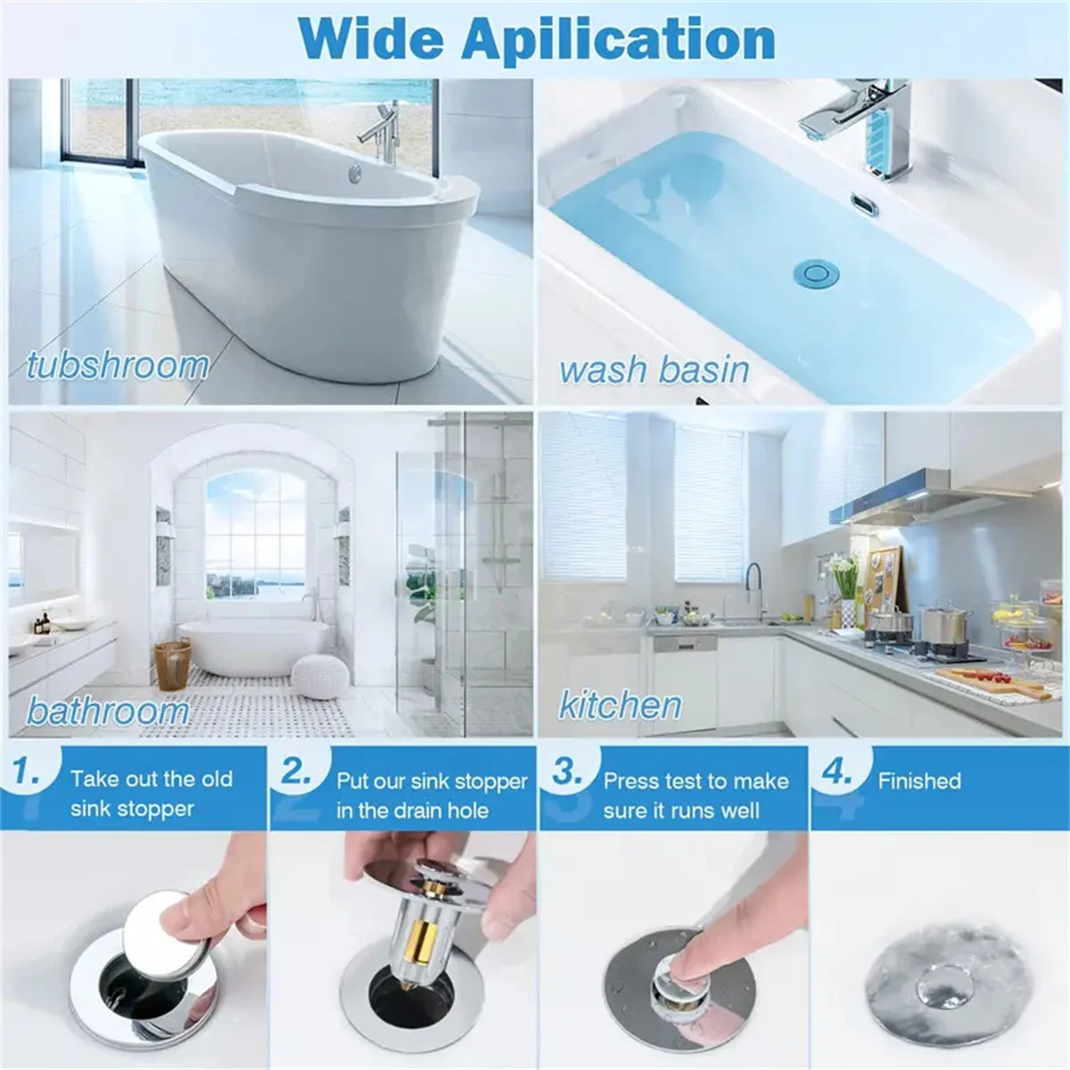 No More Clogged Drains — Pop-Up Chrome Sink Drain Stopper | Universal Rebound Filter with Hair Catcher, Easy Push Type