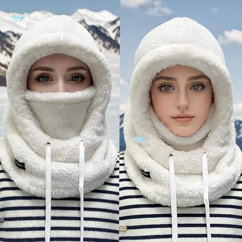 Plush Drawstring Balaclava Hood with Face and Neck Cover