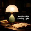 Green Ceramic Table Lamp – Scalloped Glass Shade
