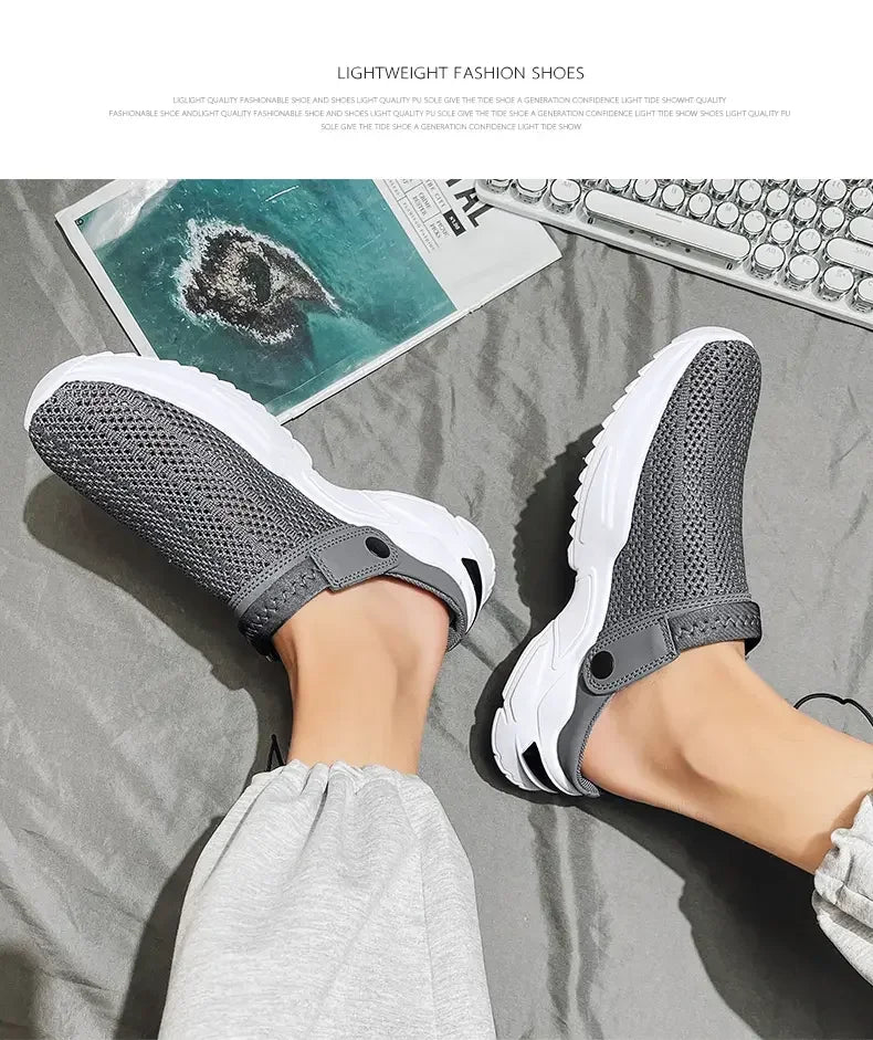 Men's Orthopedic Mesh Sandal Slippers – Hollow Out Breathable Diabetic Walking Shoes with Arch Support