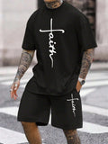 Men's Cross Print Short Sleeve T-Shirt & Shorts Set – Casual 2-Piece