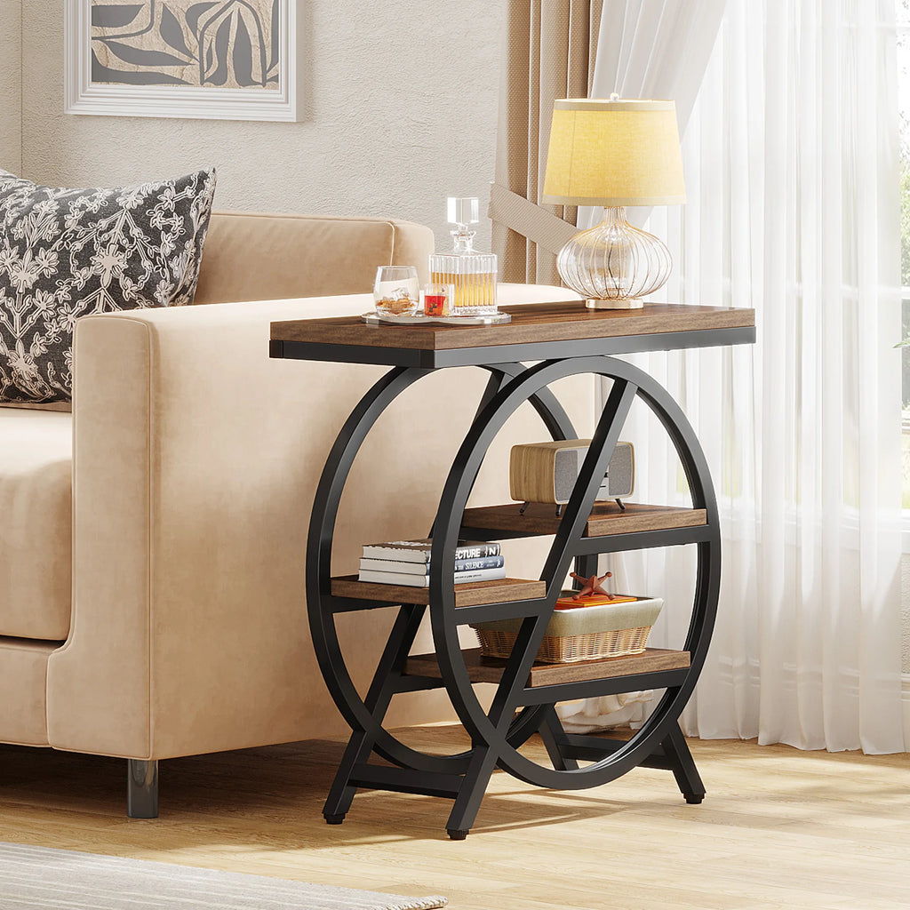 Tribesigns 3-Tier Narrow Side Table — Wood & Geometric Metal Frame
