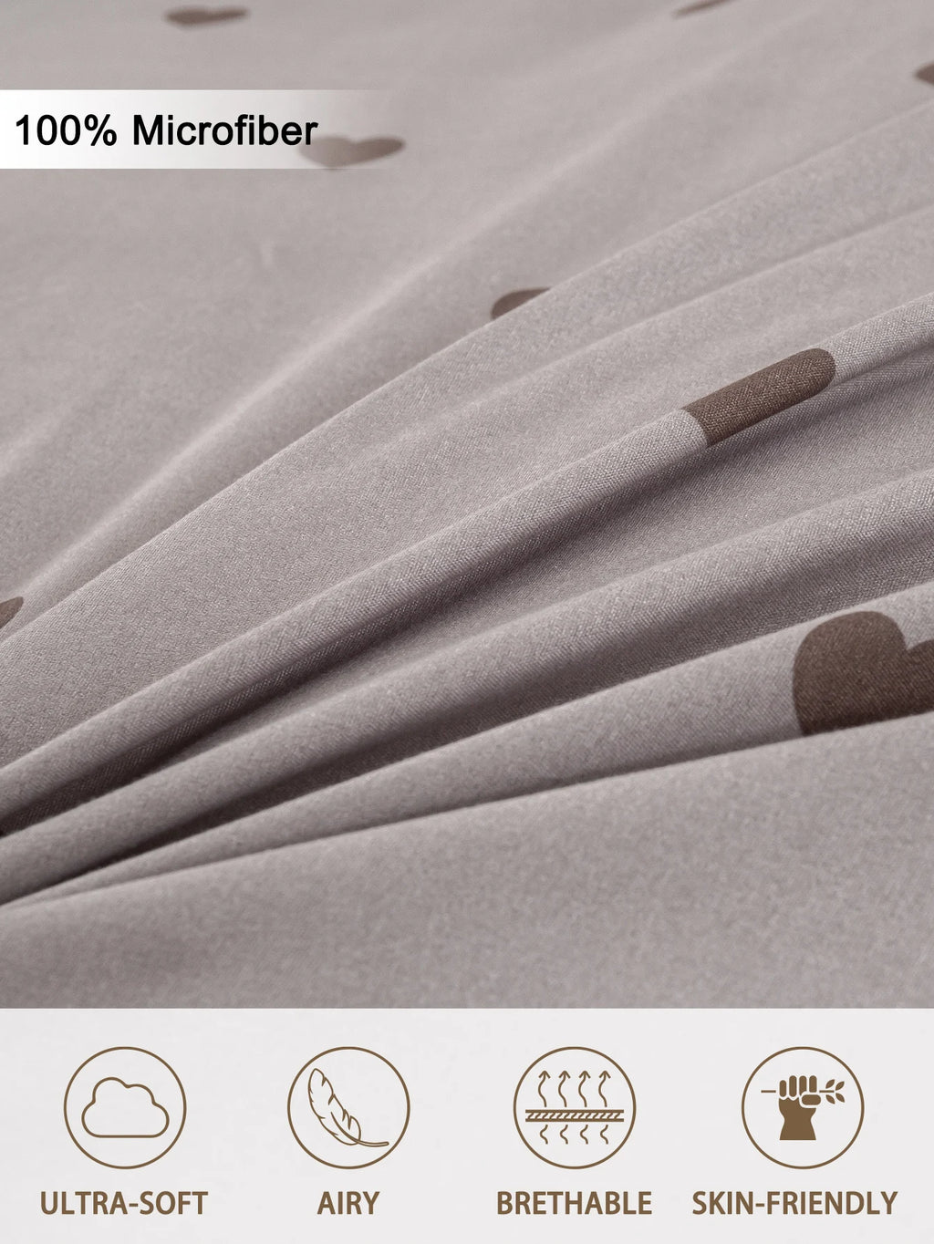 Heart Print Duvet Cover Set – Soft 3-Piece Bedding with 2 Pillowcases, 3 Colors & 11 Sizes