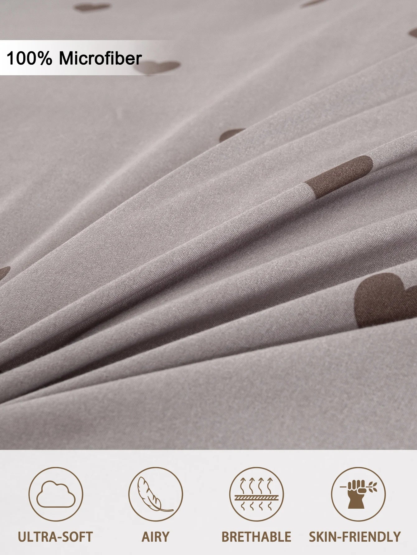 Heart Print Duvet Cover Set – Soft 3-Piece Bedding with 2 Pillowcases, 3 Colors & 11 Sizes