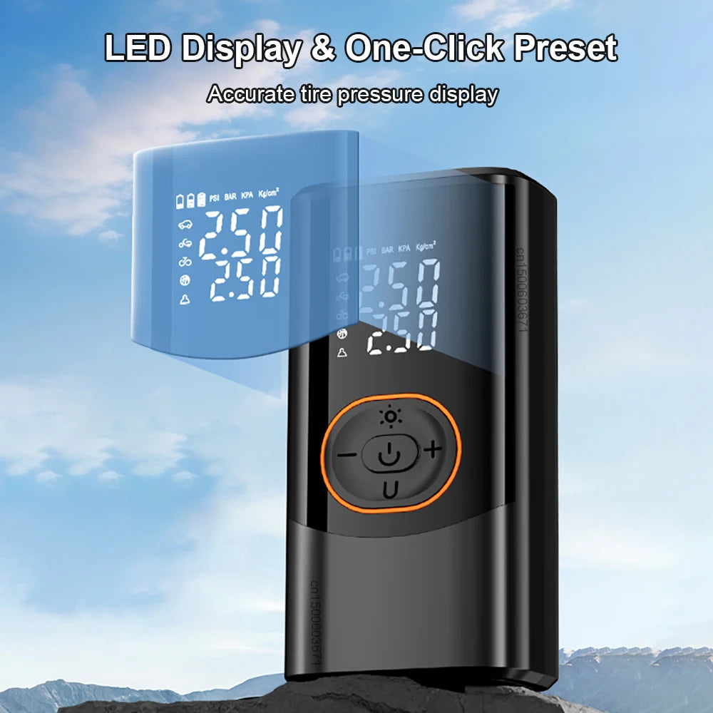 Cordless Tire Inflator with Dual Display and Auto Shutoff