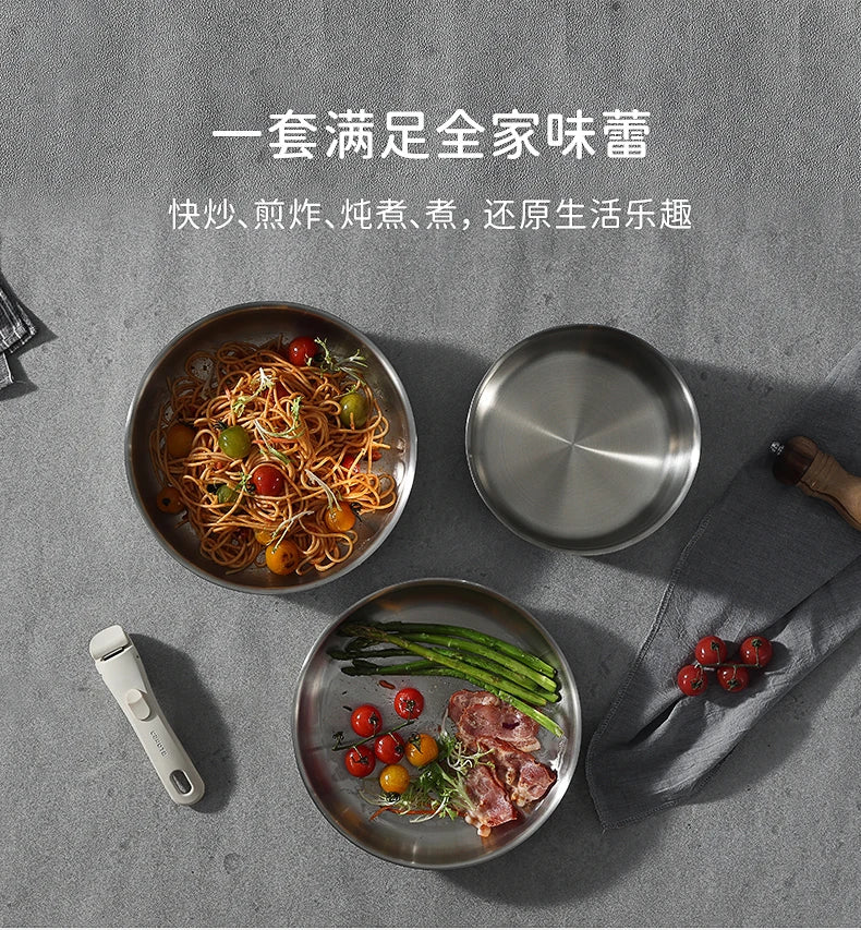 Stainless Steel Cookware Set – Detachable Handle & Nesting Design