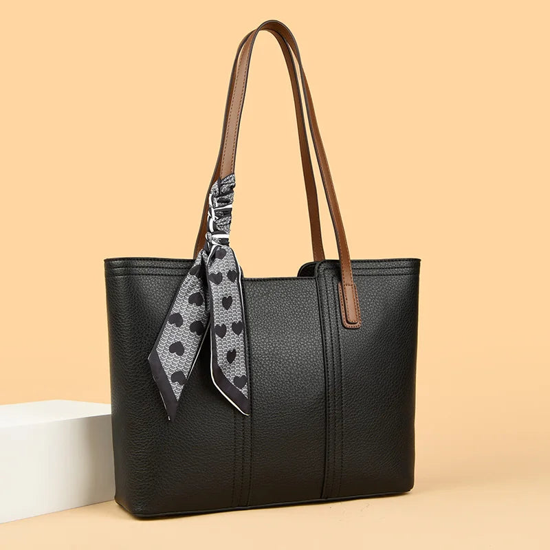 Genuine Cow Leather Large Shoulder Tote Bag – Rivet Sequin Designer Handbag for Women