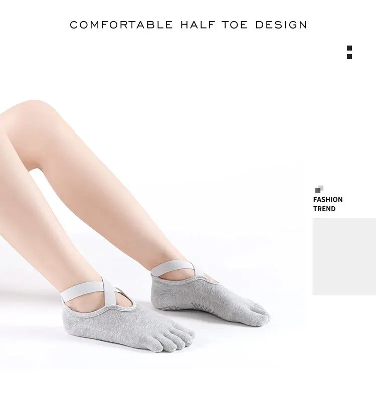 Women's Cotton Five-Toe Yoga Socks – Silicone Grip