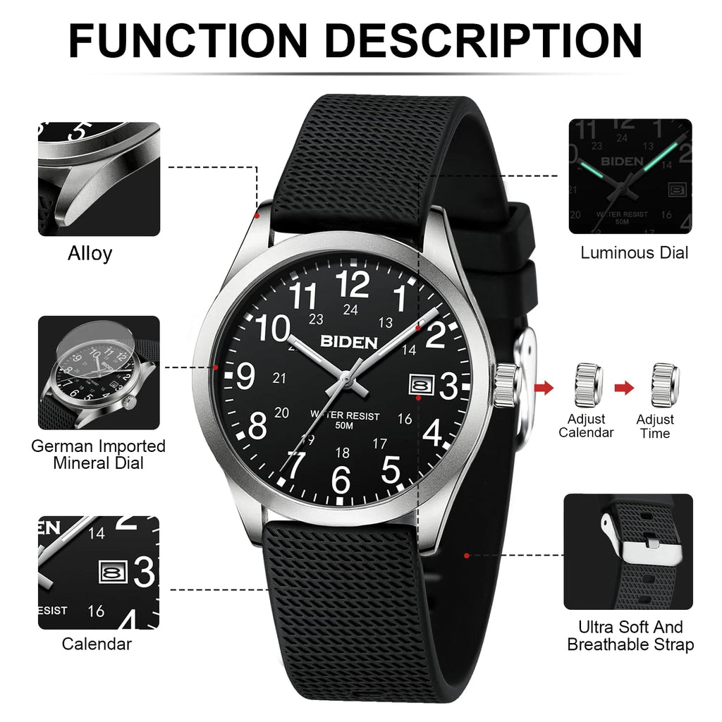 BIDEN Men's Waterproof Luminous Quartz Sports Watch