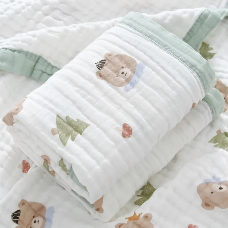 6-Layer Cotton Gauze Baby Swaddle Blanket – Breathable Cartoon Newborn Wrap & Bath Towel
