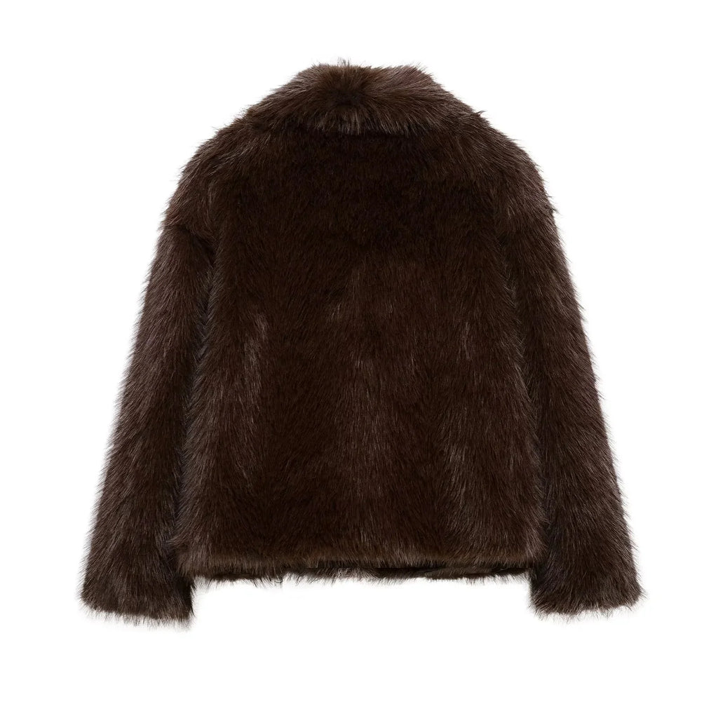 Women's Oversized Faux Fur Jacket – Single-Breasted Elegant Warm Coat