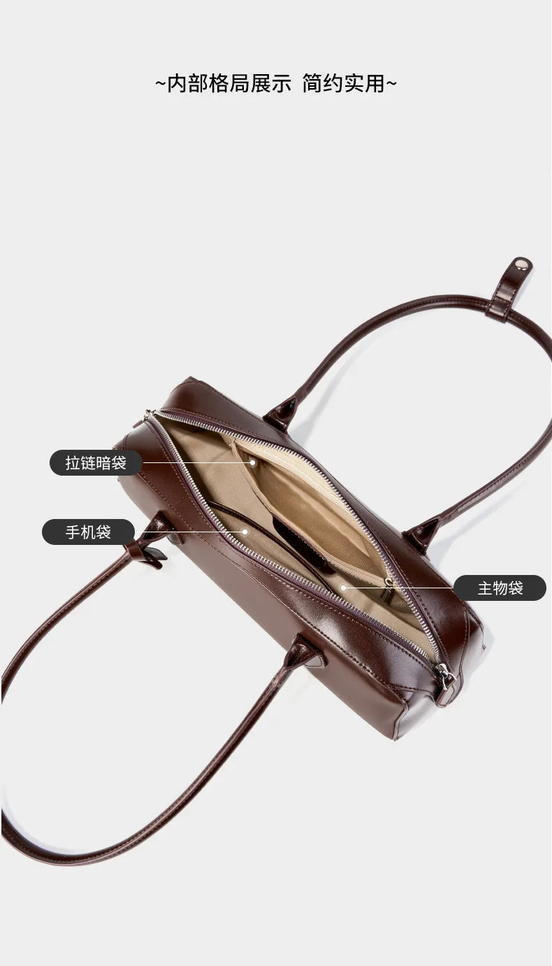 Vintage Genuine Leather Baguette Shoulder Bag – Korean Luxury Underarm Handbag for Women