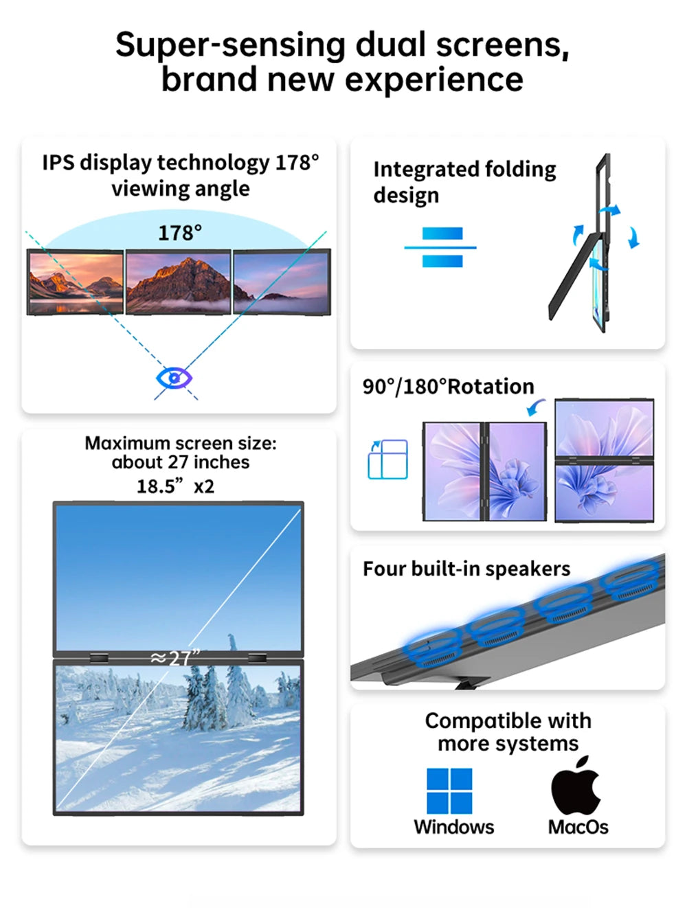 18.5-Inch Dual Portable Monitor – Full HD Folding Screens
