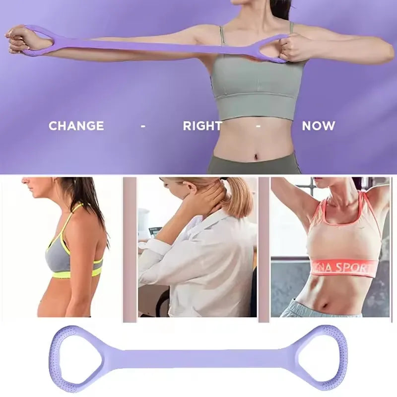 8-Shape Elastic Back & Shoulder Stretching Band – Open Shoulder Posture Corrector & Back Shaping Tool for Home Fitness