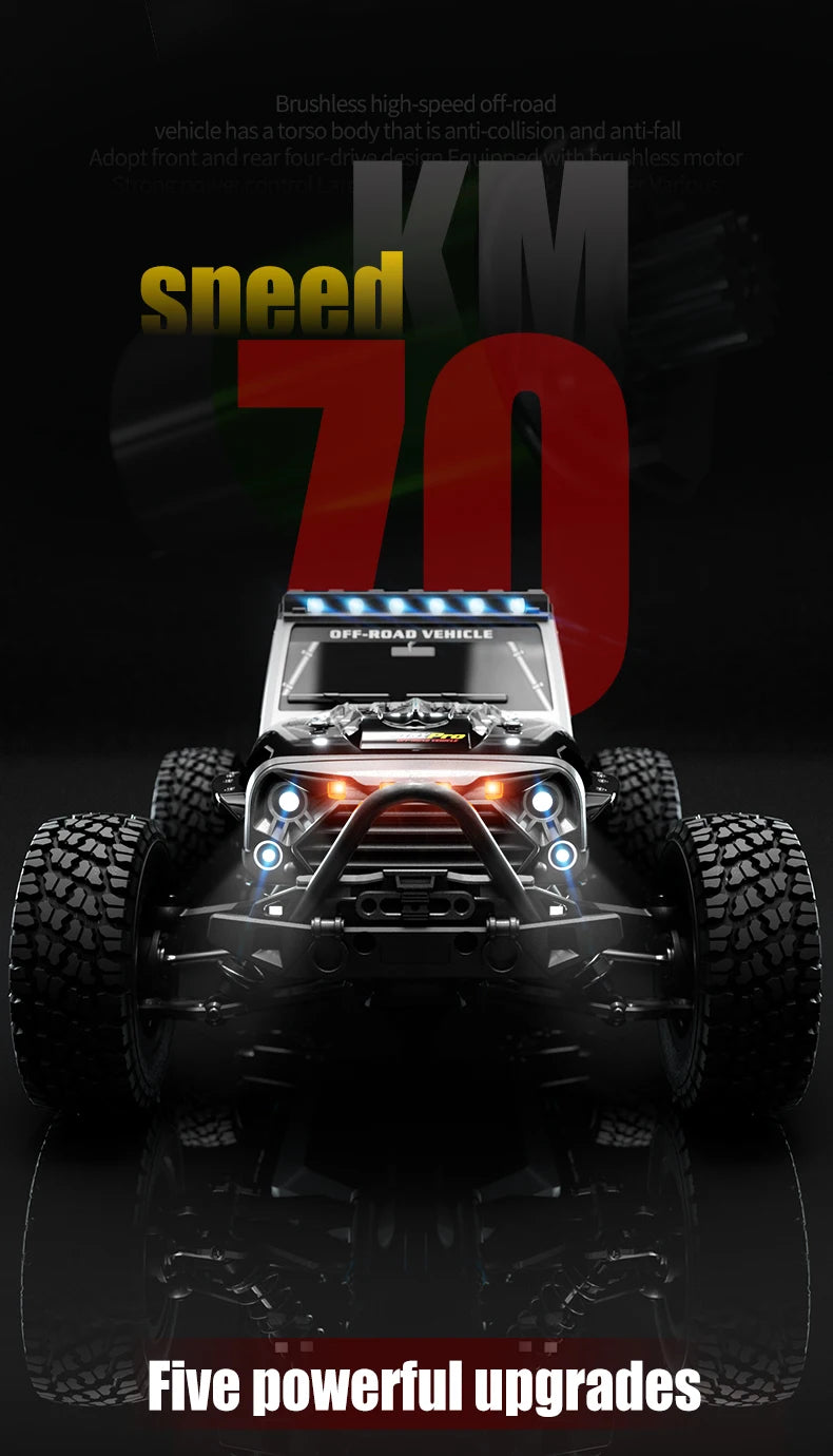 16103 PRO 1:16 Scale 4WD Brushless RC Car – 70KM/H Off-Road Climbing Truck with LED Lights