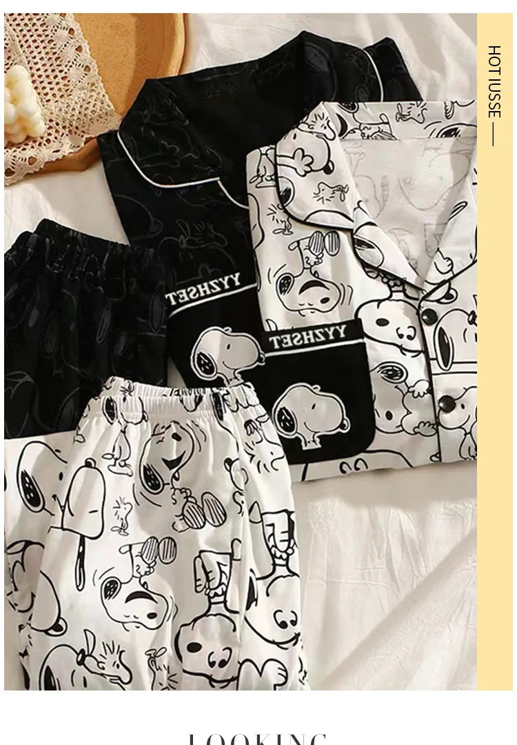 Women's Snoopy Cartoon Long Sleeve Pajamas Set | Cute Anime Loungewear for Students