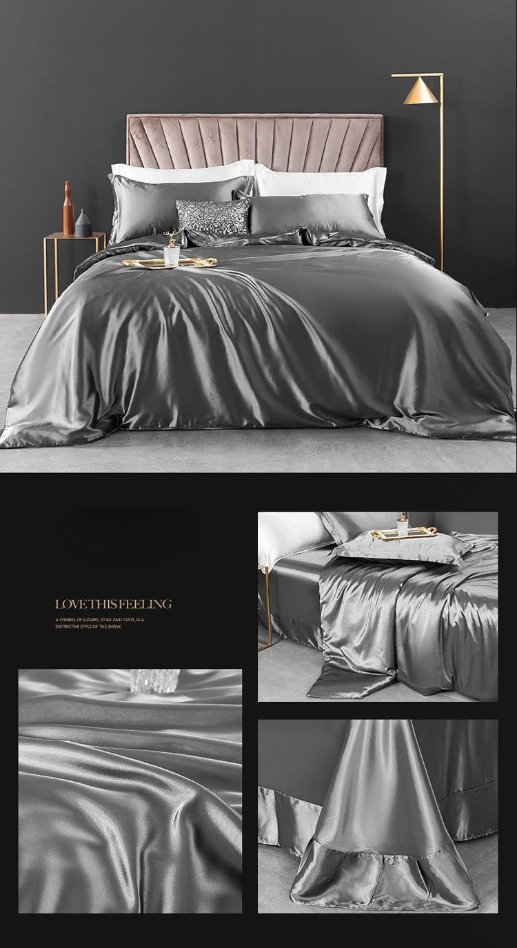 100% Pure Silk Bedding Set – 4-Piece Luxury Duvet Cover, Bedsheet & Pillowcases, Twin to King