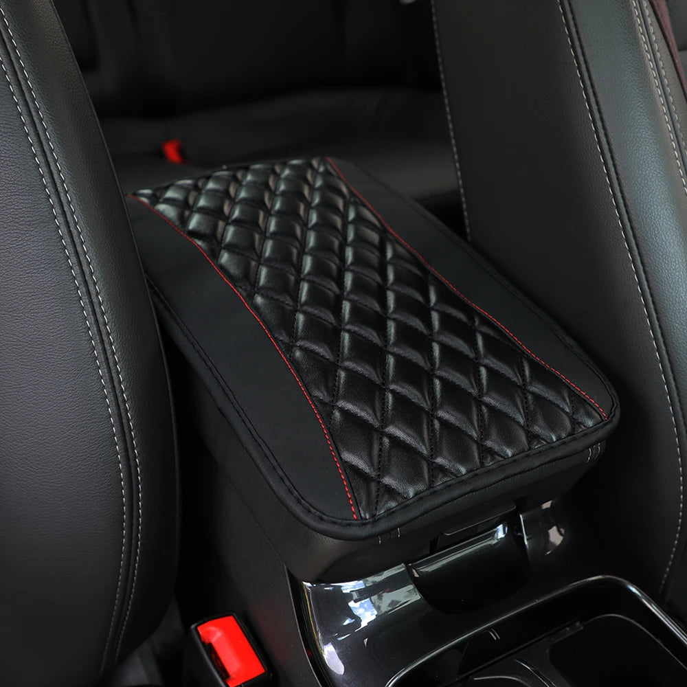 Checkered PU Leather Car Armrest Console Pad — Women