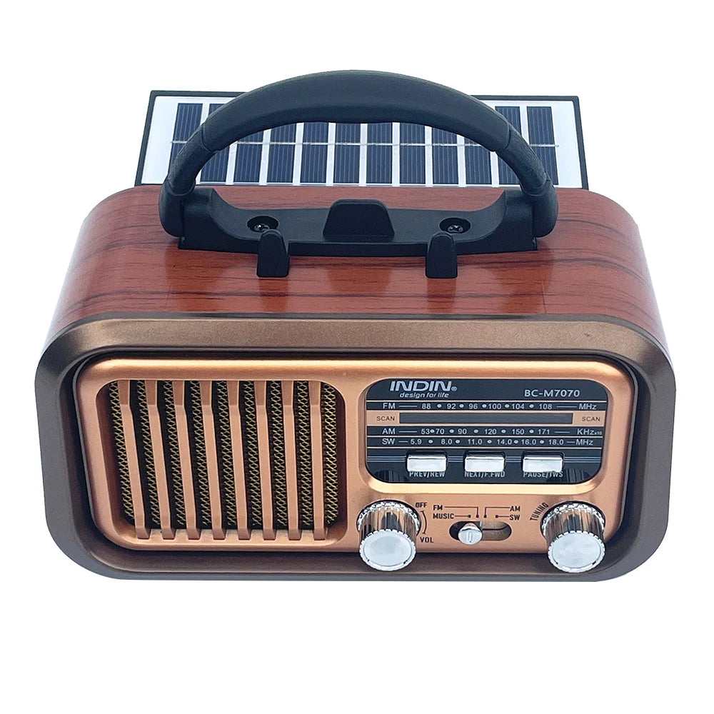 Portable Vintage Retro Radio — AM/FM/SW, Bluetooth, Solar & Battery Powered with Phone Stand