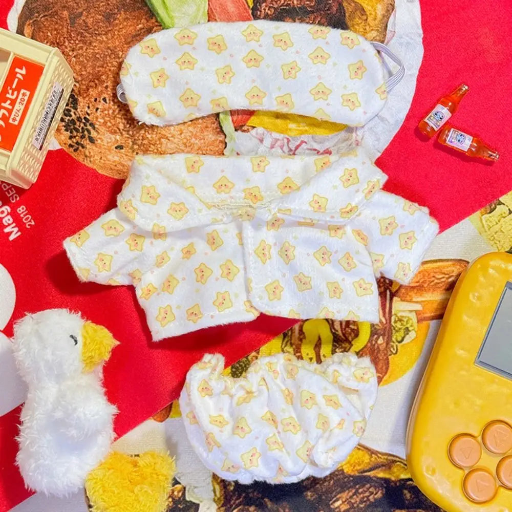 Doll Pajamas with Eye Mask – 15cm & 20cm Cotton Cartoon Doll Sleep Clothes & Bathrobe