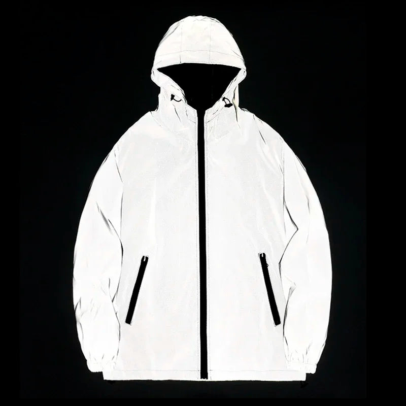 Reflective Luminous Couple Dancer Jacket — Solid Color Polyester Windbreaker