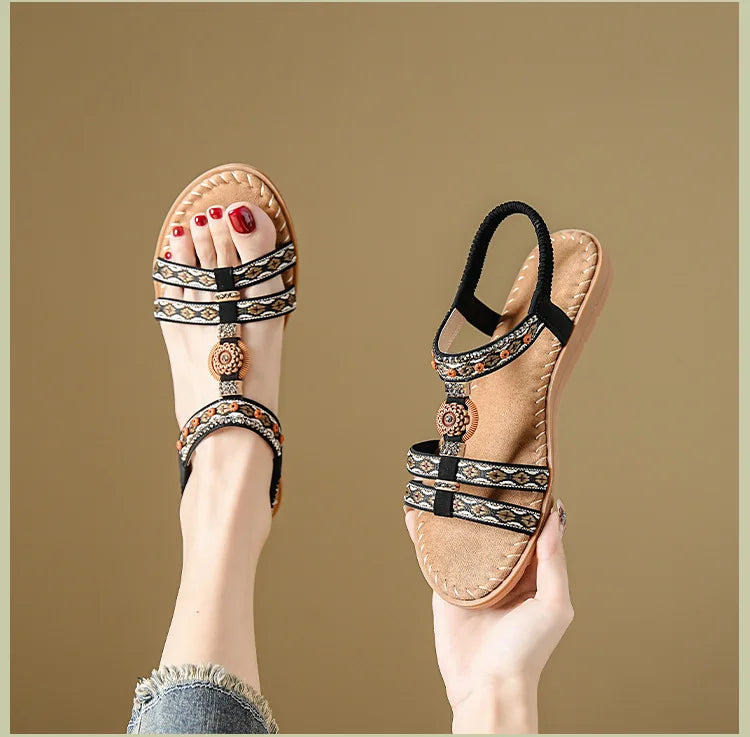 Women's Bohemian Flat Beach Sandals – Anti-Slip Elegant One-Line Sandals
